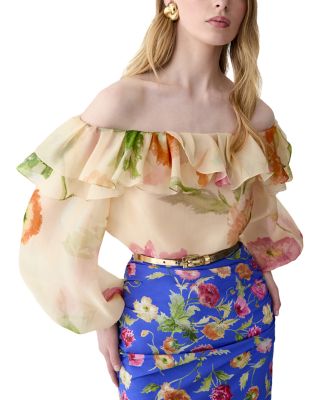 Off Shoulder Puff Sleeve Silk Top