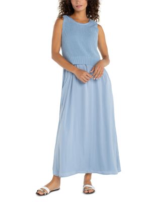 Sleeveless Crewneck Tie Back Sweater Woven Dress