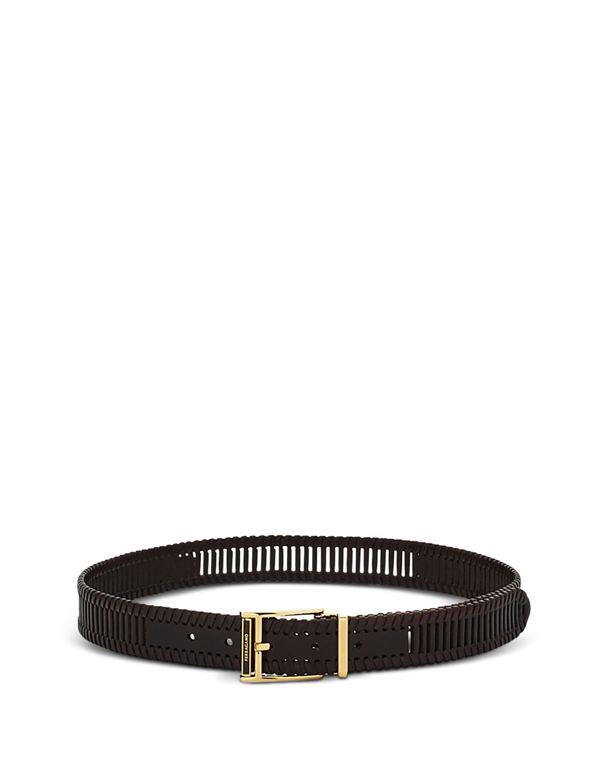 Ferragamo Men's Gold Buckle Slotted Belt