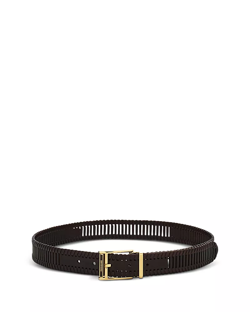 Ferragamo Men's Gold Buckle Slotted Belt
