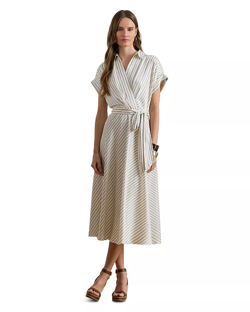 Lauren Ralph Lauren Striped Belted Twill Dress