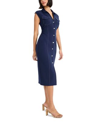 Cap Sleeve Button Front Midi Dress