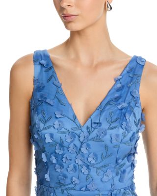 Floral Appliqu&eacute;d V Neck Gown