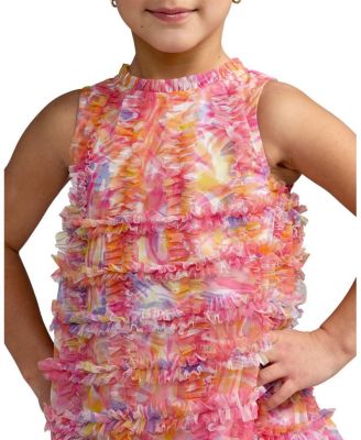 Girls' Floral High Neck Sleeveless Ruffled Dress - Little Kid, Big Kid