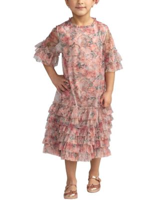 Girls' Floral Printed Short Sleeve Ruffle Dress - Little Kid, Big Kid