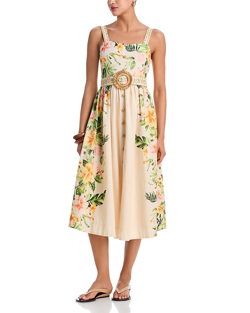 Moon River Belted Floral Midi Dress