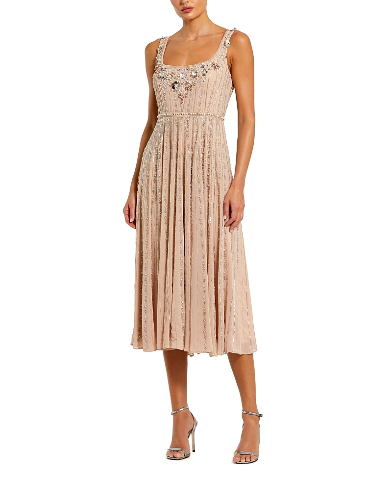 Mac Duggal Sleeveless Scoop Neck Beaded Georgette Midi Dress
