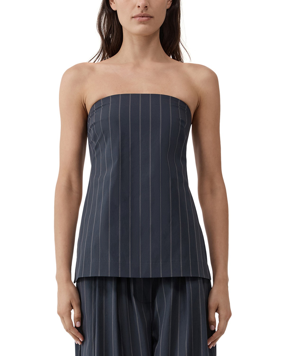 St. Agni Strapless Rouleau Tie Top in Ink Stripe