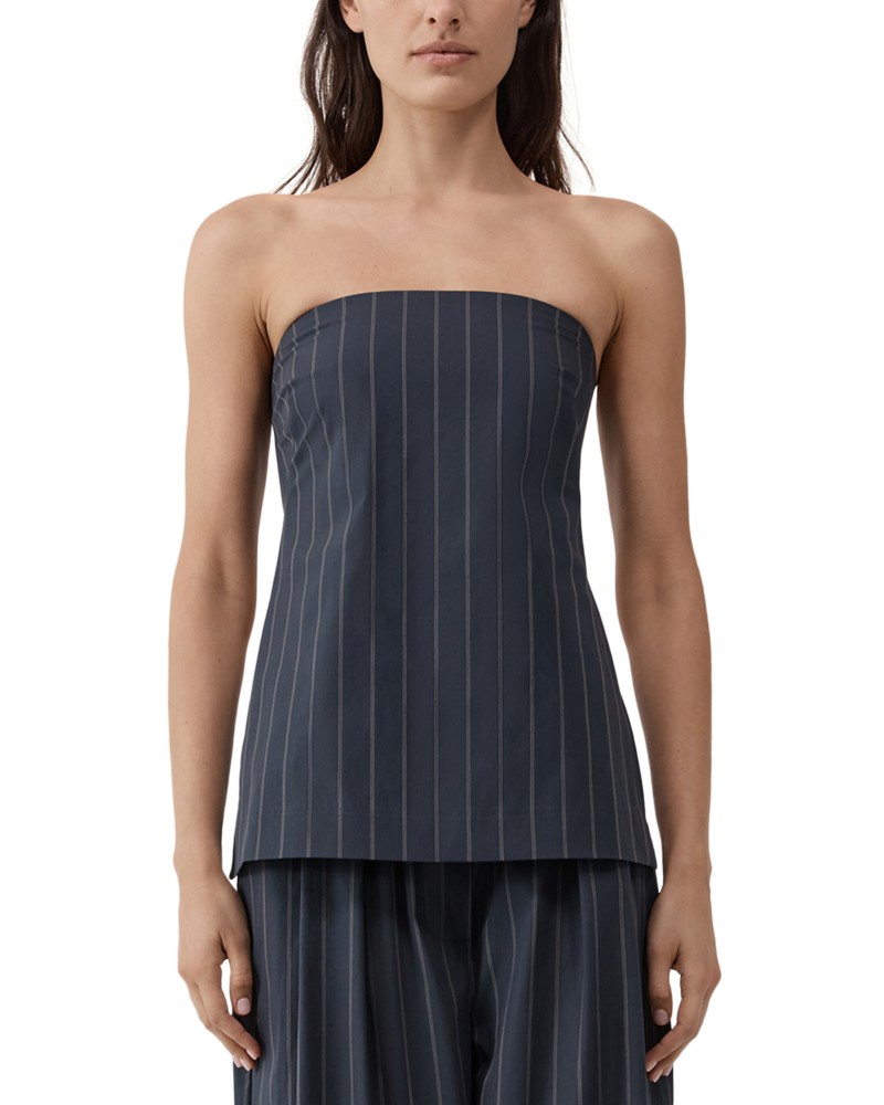 St. Agni Strapless Rouleau Tie Top in Ink Stripe