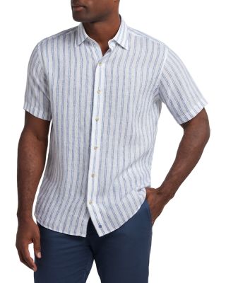 David Donahue Linen Stripe Short Sleeve Shirt