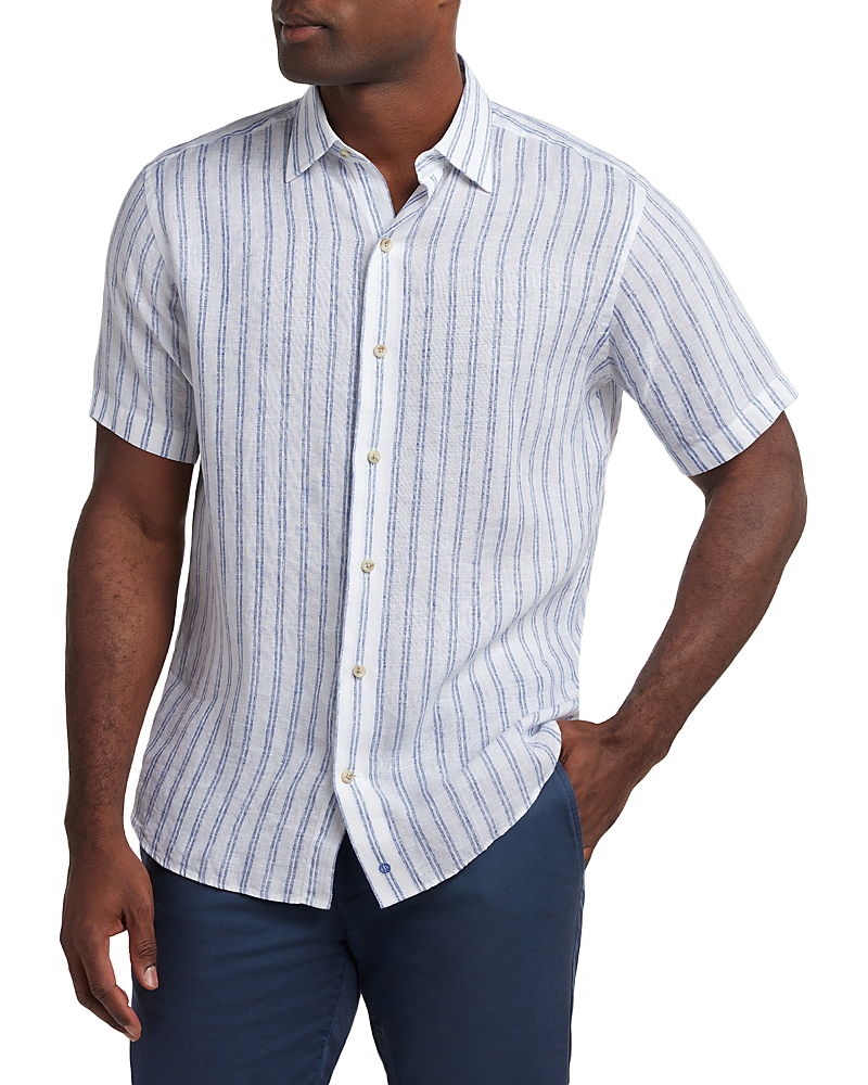 David Donahue Linen Stripe Short Sleeve Shirt
