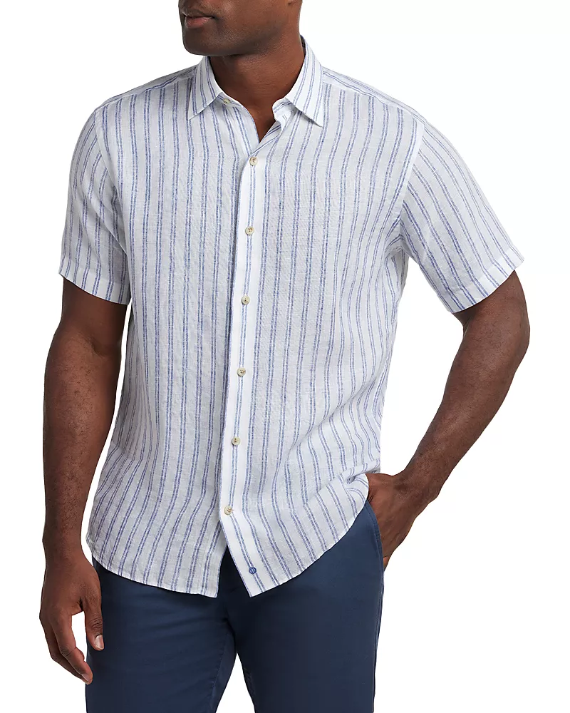 David Donahue Linen Stripe Short Sleeve Shirt