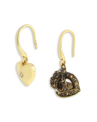 Crystal Heart & Crown Mismatch Drop Earrings