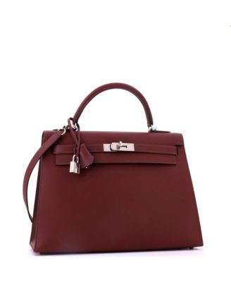 Kelly 32 Handbag Red Sombrero with Palladium Hardware