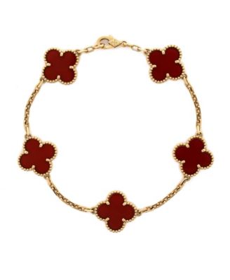 Vintage-Like Alhambra 5 Motifs Bracelet 18K Gold and Carnelian