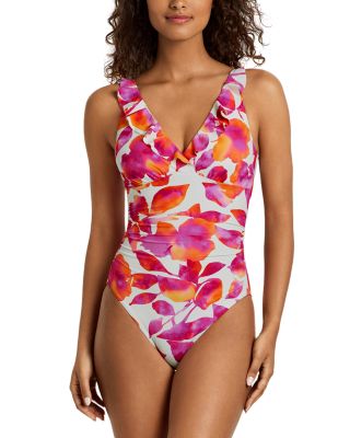 Ruffle Surplice Underwire One Piece Swimsuit