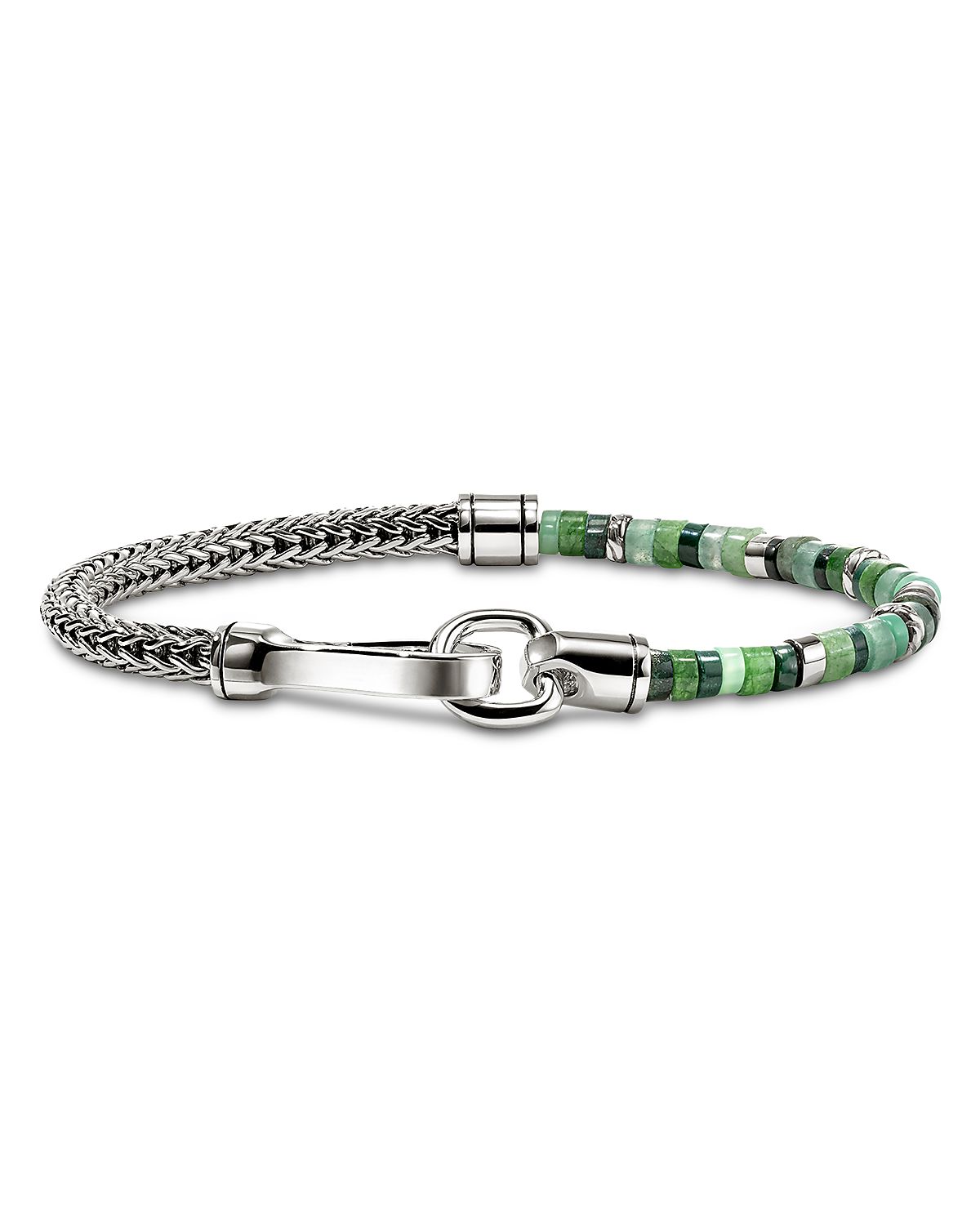 John Hardy Sterling Silver Heishi Green Multi Stone Bead & Woven Link Bracelet