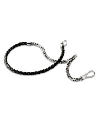 Sterling Silver ICON Black Leather Braid Double Wrap Bracelet