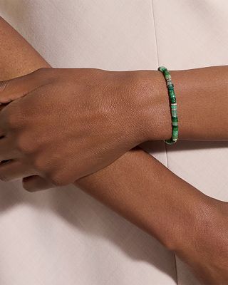 Sterling Silver Heishi Green Multi Stone Bead Bracelet