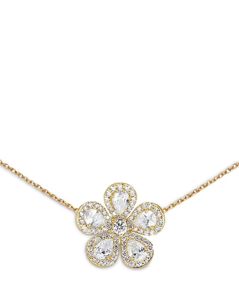 Piranesi 18K Yellow Gold Classic Flower Diamond Pear & Round Three Station Necklace, 16