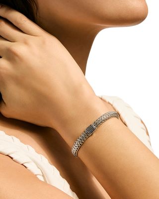 Sterling Silver Icon Black Sapphire Pav&eacute; Woven Chain Link Bracelet, 5mm