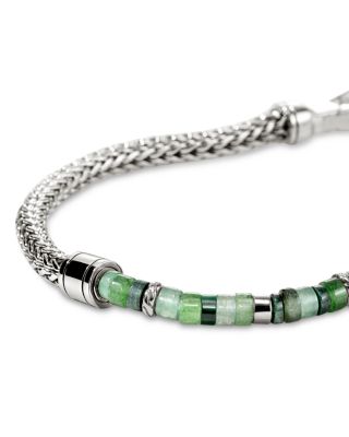 Sterling Silver Heishi Green Multi Stone Bead & Woven Link Bracelet