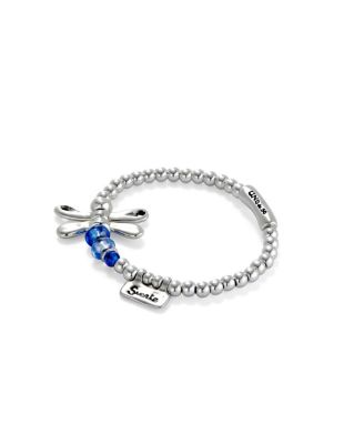  Elastic Sterling Silver Plated Dragonfly with Blue Crystals Bracelet