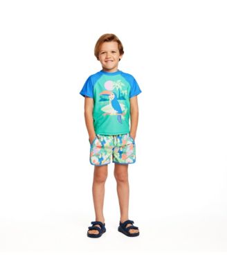 Boys' Short Sleeve Blue Toucan Rashguard Set - Little Kid