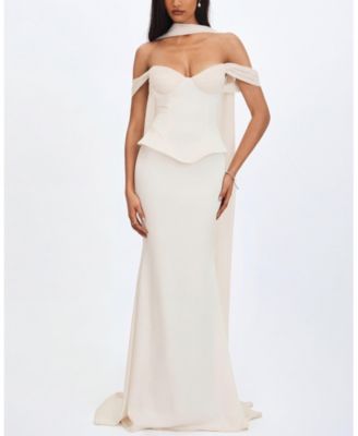  Jessalyn Sweetheart Peplum Mermaid Wedding Dress with Chiffon Scarf