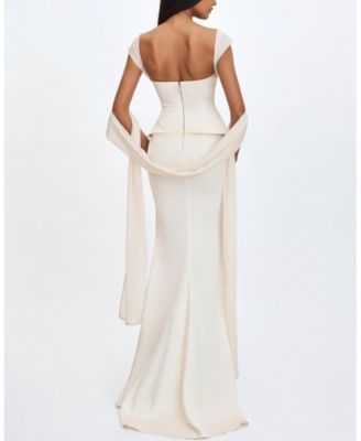  Jessalyn Sweetheart Peplum Mermaid Wedding Dress with Chiffon Scarf