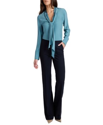  Amanda Silk Long Sleeve Tie Neck Blouse