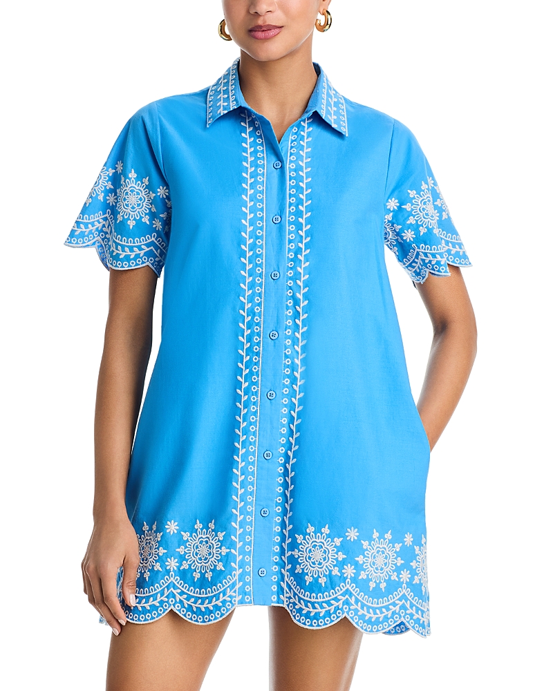 French Connection Alissa Embroidered Collared Mini Shirt Dress