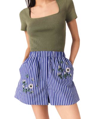 Embroidered Striped Shorts