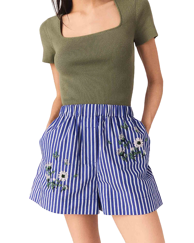 Maje Embroidered Striped Shorts