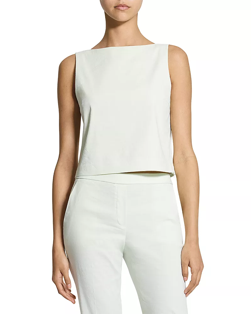 Theory Bateau Neck Linen Cropped Top