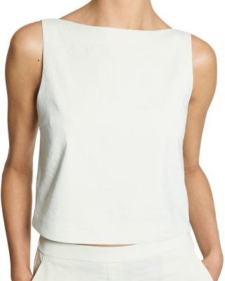 Bateau Neck Linen Cropped Top  