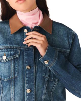 Denim Jacket with Leather Collar