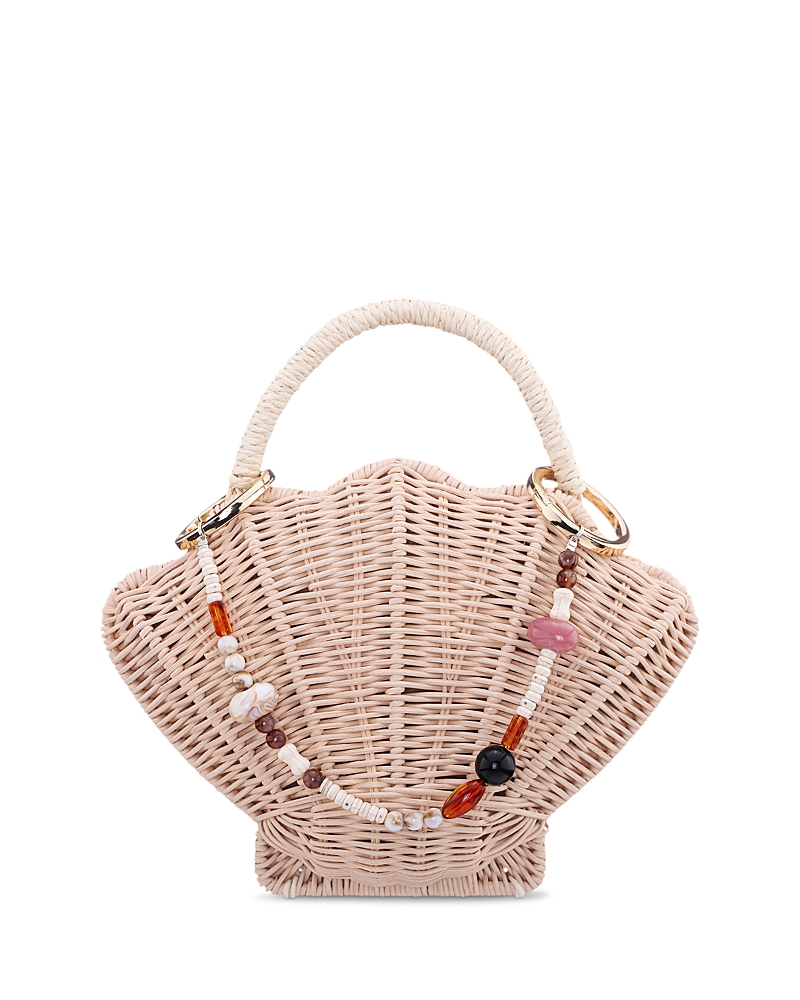 Aqua Small Shell Shaped Rattan Clutch - Exclusive