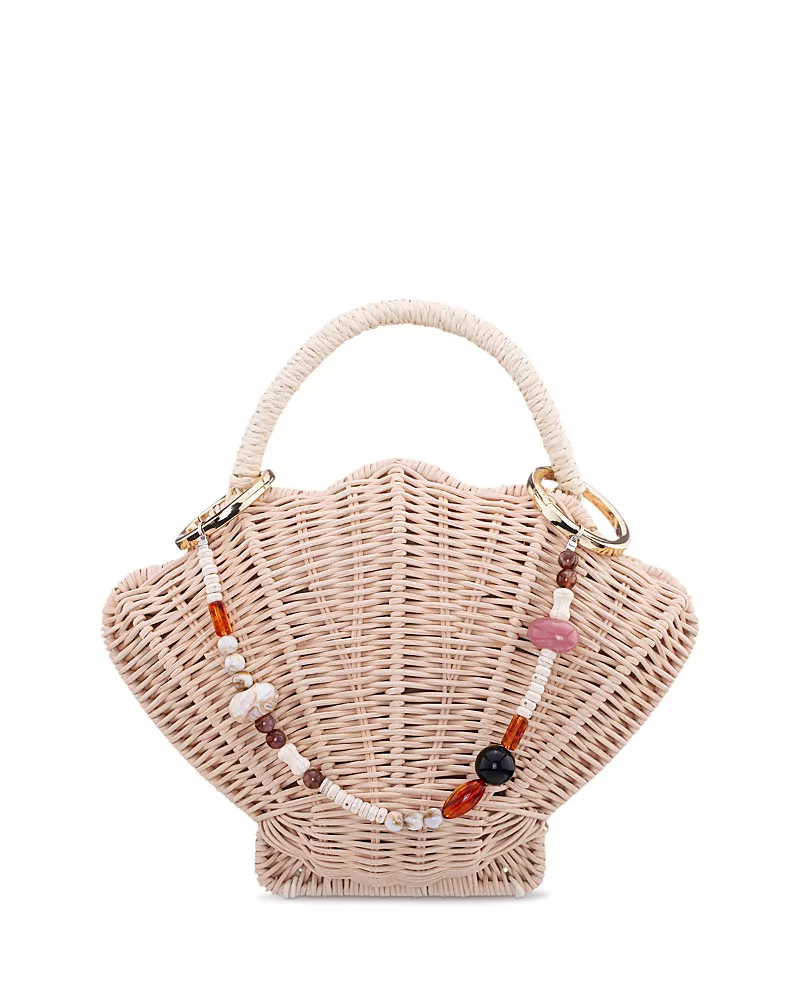 Aqua Small Shell Shaped Rattan Clutch - Exclusive
