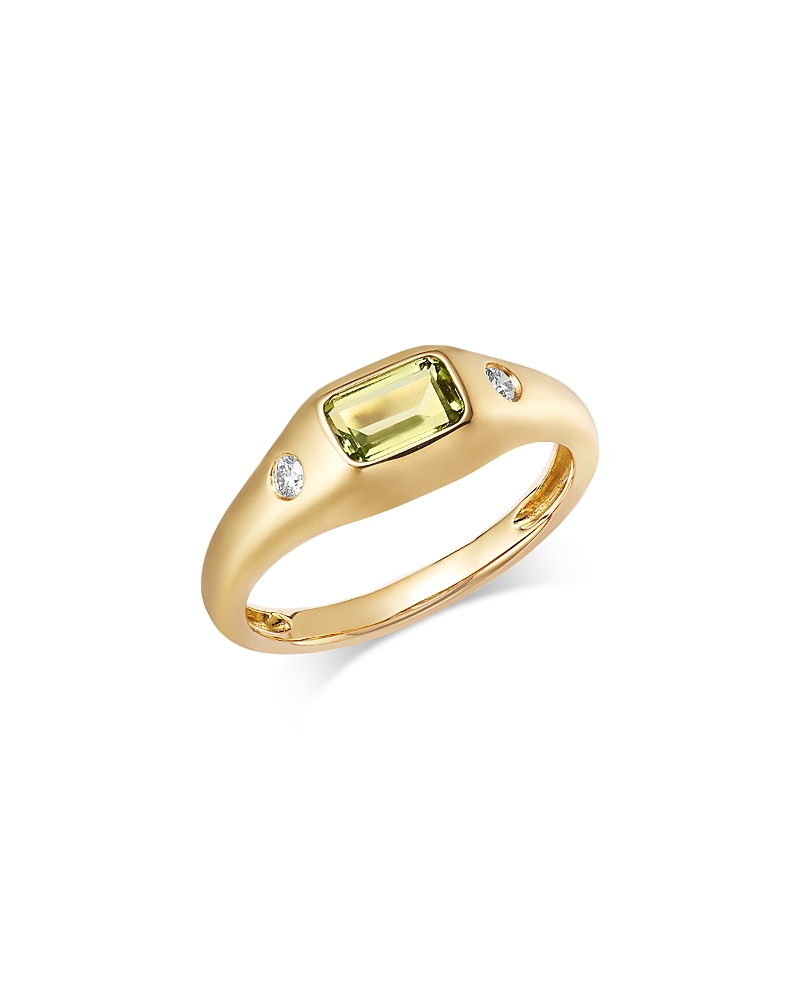 Bloomingdale's Fine Collection Peridot & Diamond Pinky Ring in 14K Yellow Gold