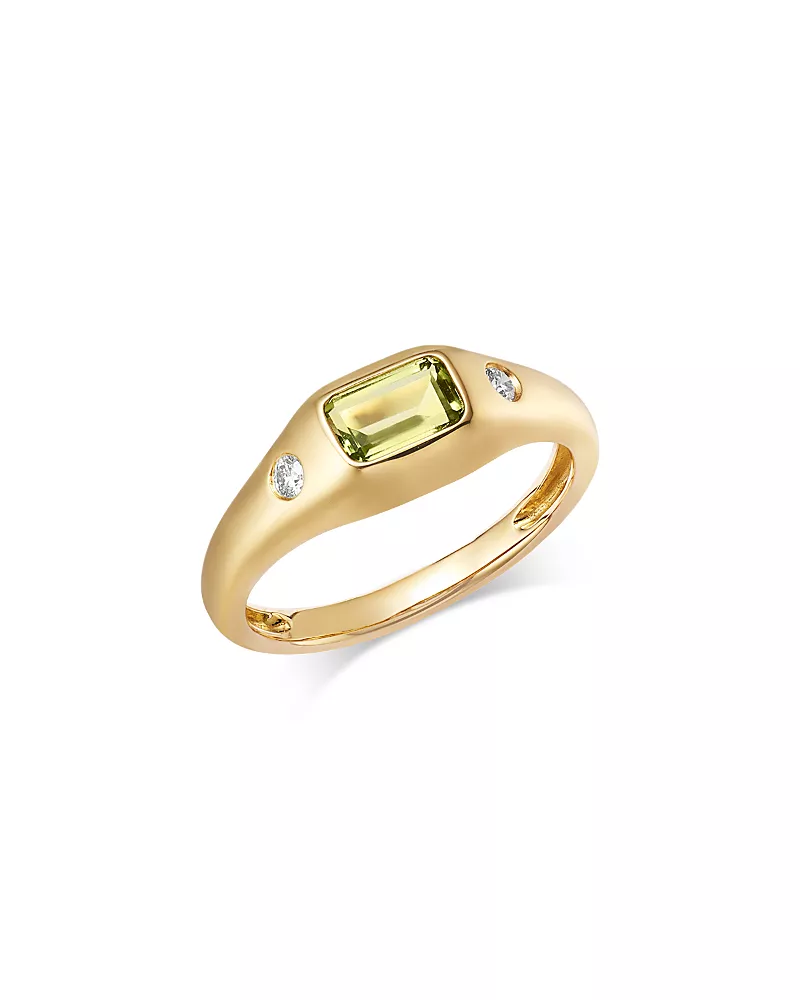 Bloomingdale's Fine Collection Peridot & Diamond Pinky Ring in 14K Yellow Gold