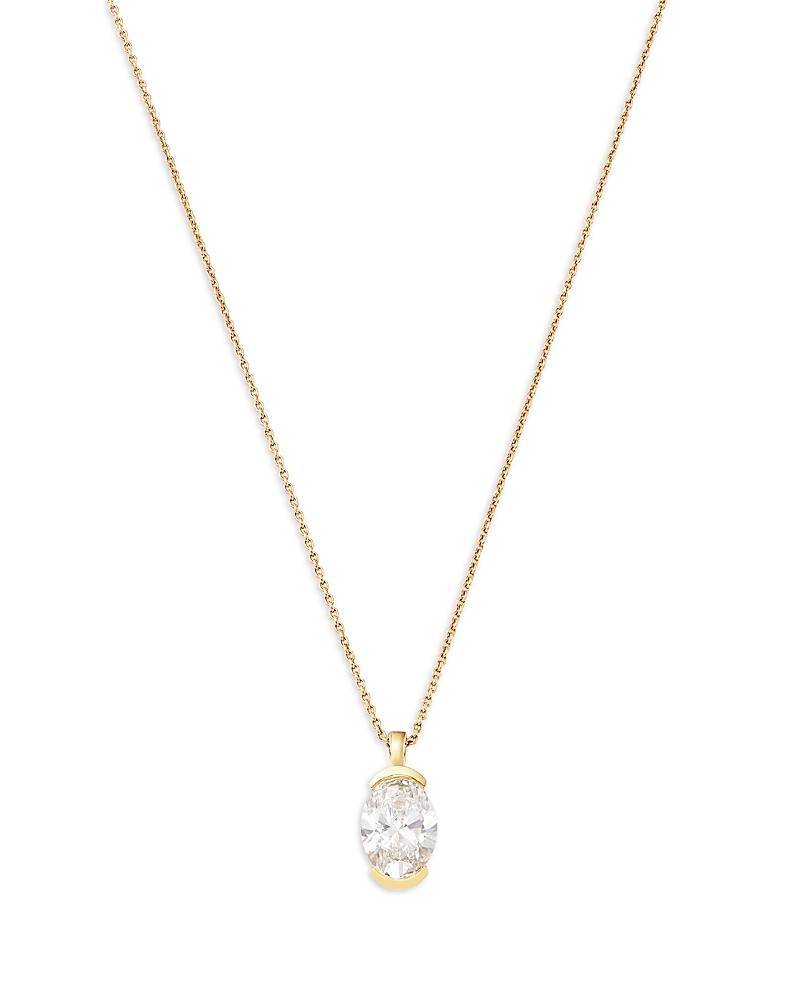 Bloomingdale's Fine Collection Luxe Collection Certified Lab Grown Diamond Oval Half Bezel Solitaire Pendant Necklace in 14K Yellow Gold, 2.0 tcw