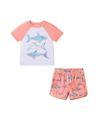 Boys' Short Sleeve Shark Sketches Rashguard Set - Little Kid