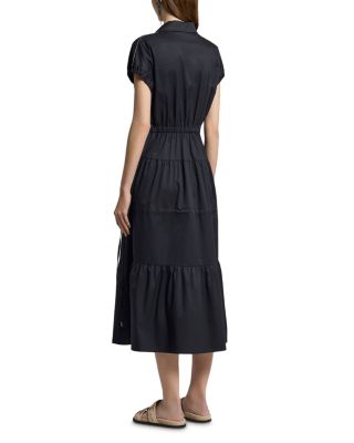 V Neck Leaf Collar Midi Dress 