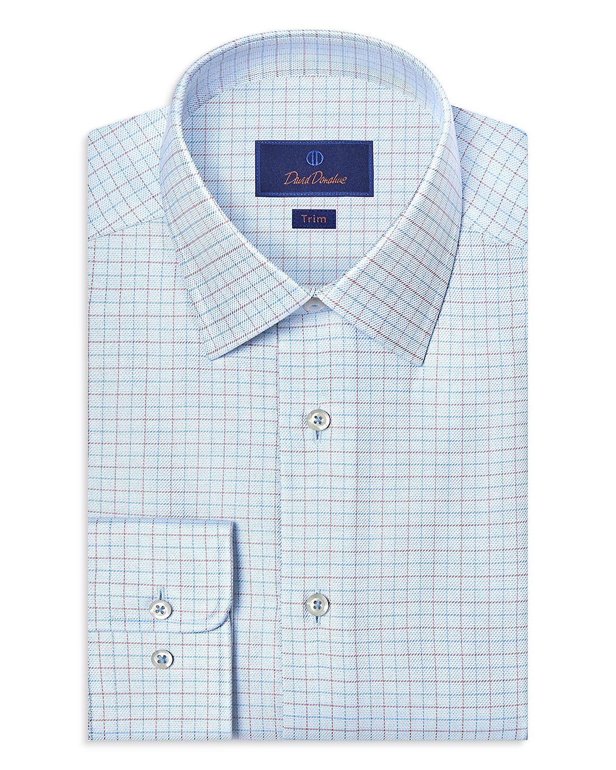 David Donahue Trim Fit Twill Check Dress Shirt
