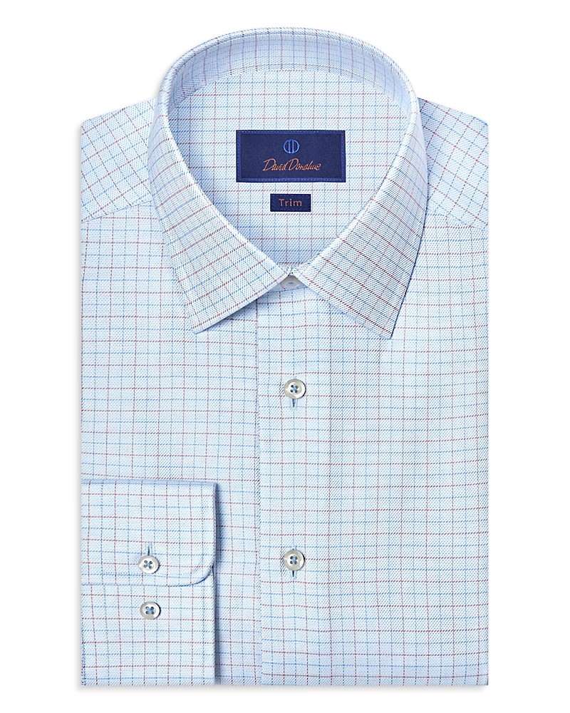 David Donahue Trim Fit Twill Check Dress Shirt