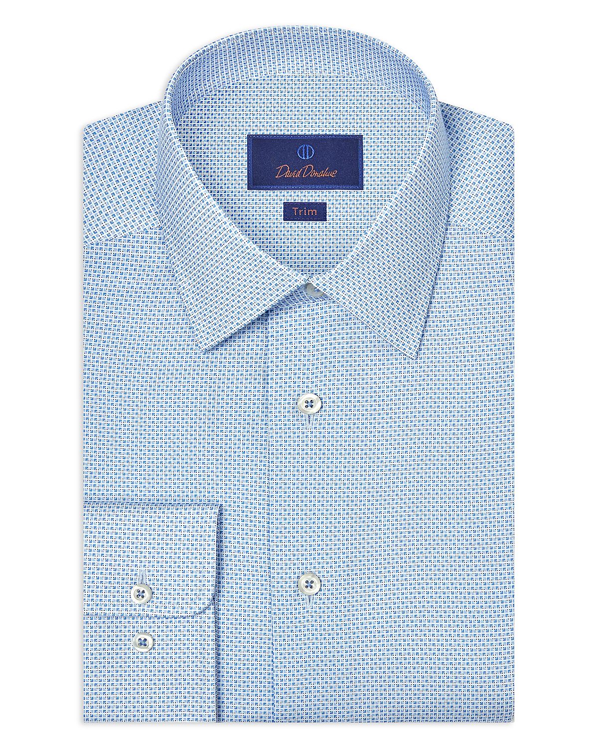 David Donahue Trim Fit Stretch Geometric Print Dress Shirt