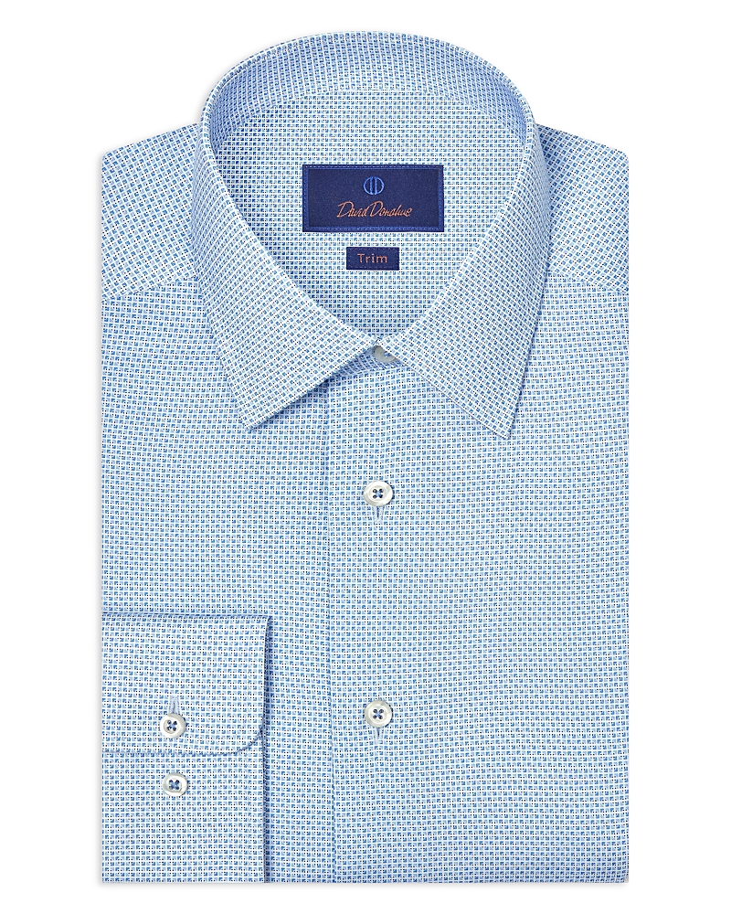 David Donahue Trim Fit Stretch Geometric Print Dress Shirt