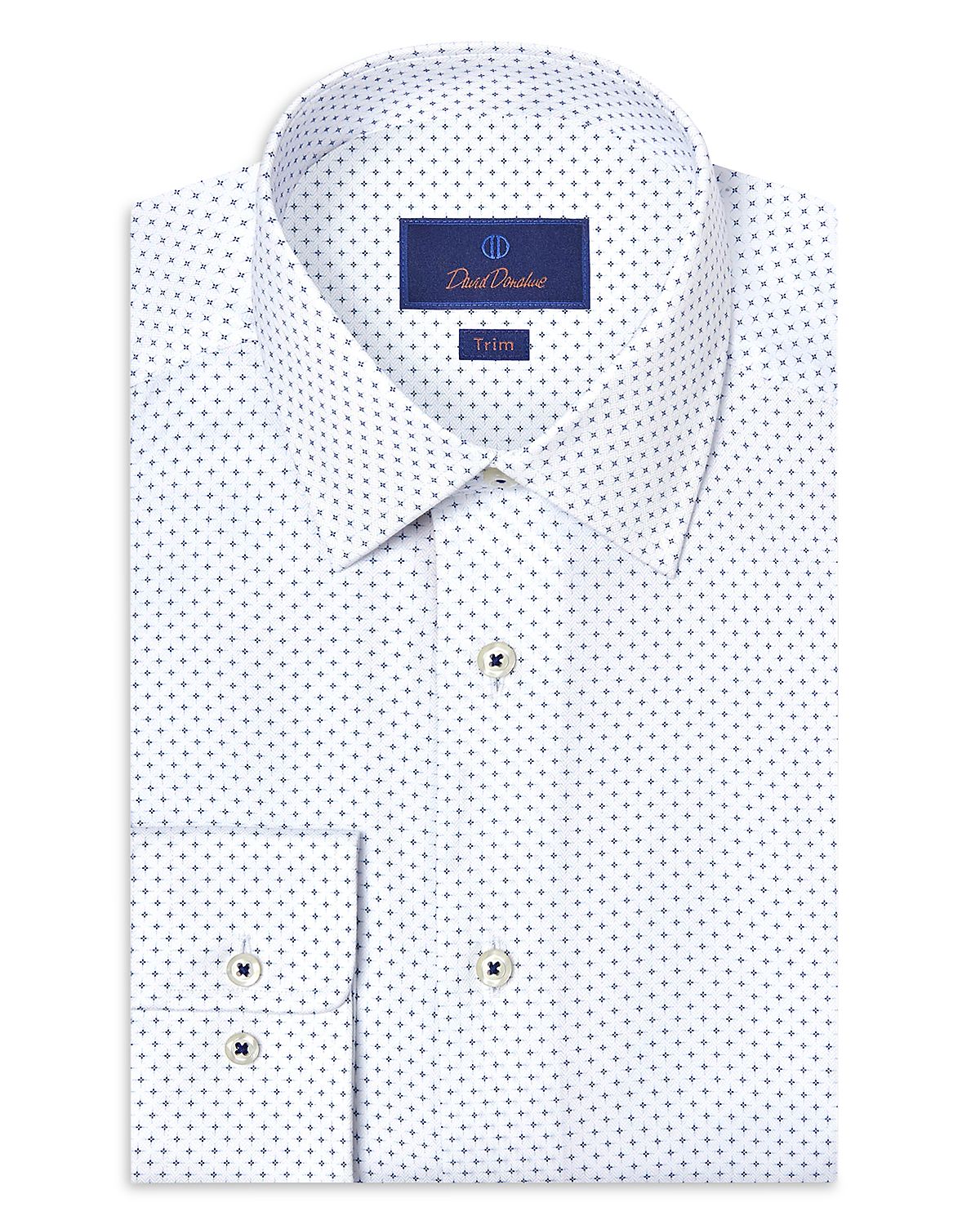 David Donahue Trim Fit Neat Print Dress Shirt