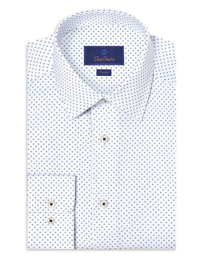 David Donahue Trim Fit Neat Print Dress Shirt